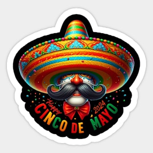 Happy Cinco de Mayo 2024 Vintage Sombrero Bigote Sticker